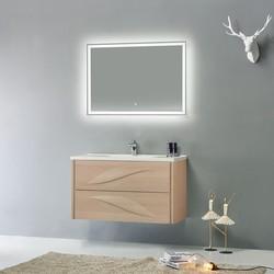 Eviva Findo 39 Inch Oak Wall Mount Bathroom Vanity with White Integrated Solid Surface Sink Bathroom Vanity Eviva